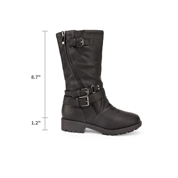 Kids Buckle Knee High Boots - BLACK - 2